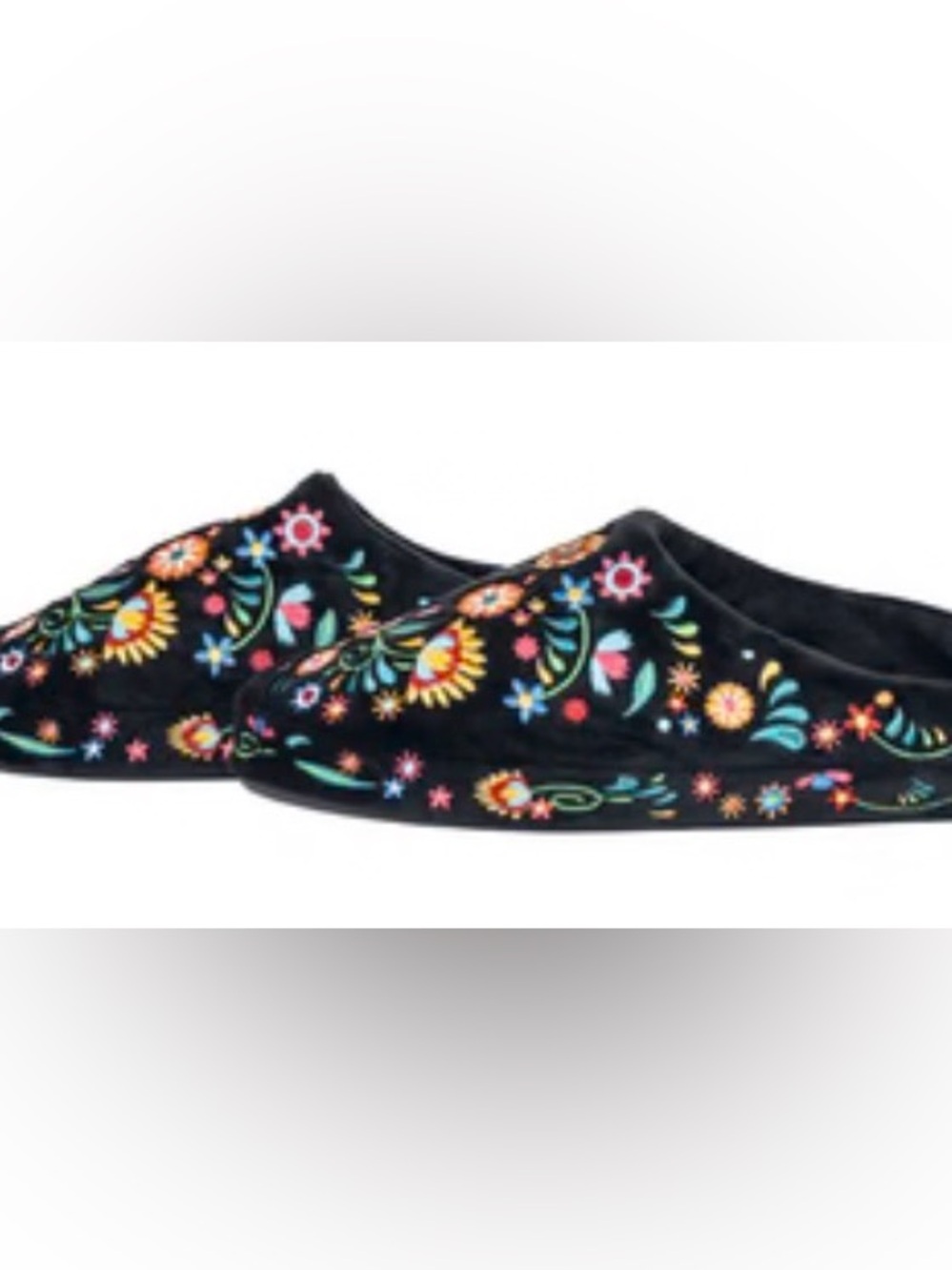 Black Embroidered Floral Slip-On Slippers for Women - Picture 5 of 12